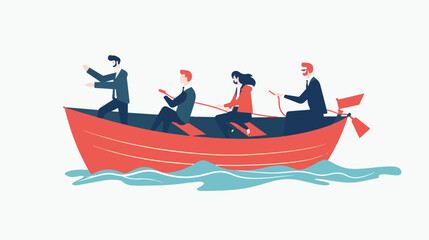 Business people in boat. Unfair work distribution exp