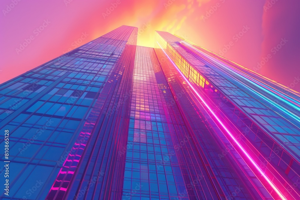 Aufkleber modern skyscraper with numerous windows, suitable for architectural projects