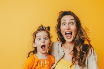 Naklejka premium A woman and a little girl making silly expressions. Perfect for family and humor concepts