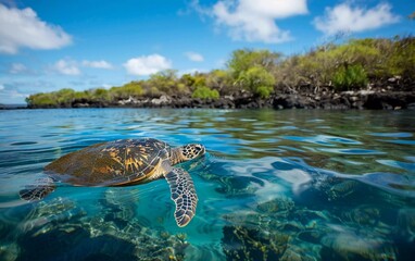 turtles on the Galapagos islands are very cute on a sunny day