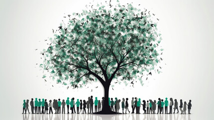 World Population Day Concept, 11July. green tree with people silhouette under tree  Overcrowded, overloaded, explosion of world population and starvation.Poster Or banner 