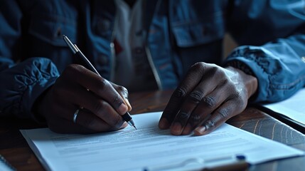 Person sitting at table writing on paper, suitable for educational or office concepts