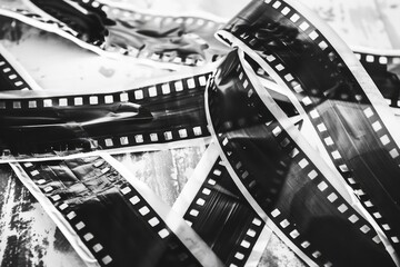 Naklejka premium Black and white photo of film strips, perfect for creative projects