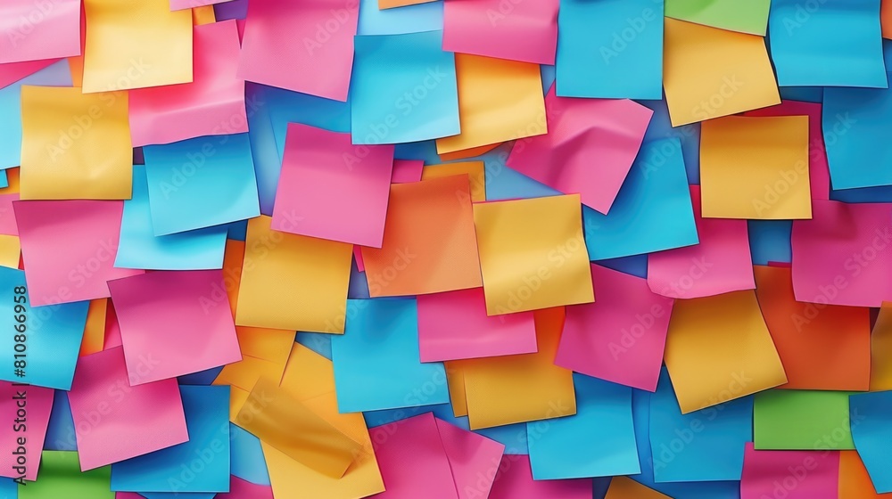 Poster bright and vibrant post it notes on a wall, great for organizing ideas and reminders