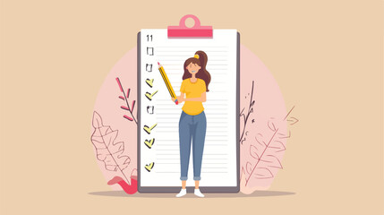 Checklist to do list productivity concept. Woman hold