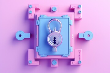 Pink and blue metal locks on pink background. A bunch of locks, created by ai