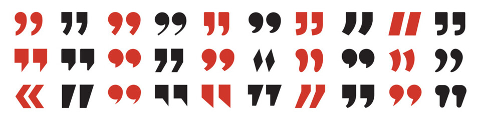 Quote mark collection. Black quotes icons. Speech mark. Inverted commas symbol. Quotemarks outline, speech marks, talking marks set.