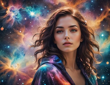 Benessere cosmico, Giovane donna felice e soddisfatta, immagine di piacere e benessere interiore ed esteriore