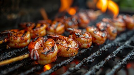 grilled shrimps ,Fresh hot grilled shrimp skewers on the grill,Cajun Shrimp,skewers