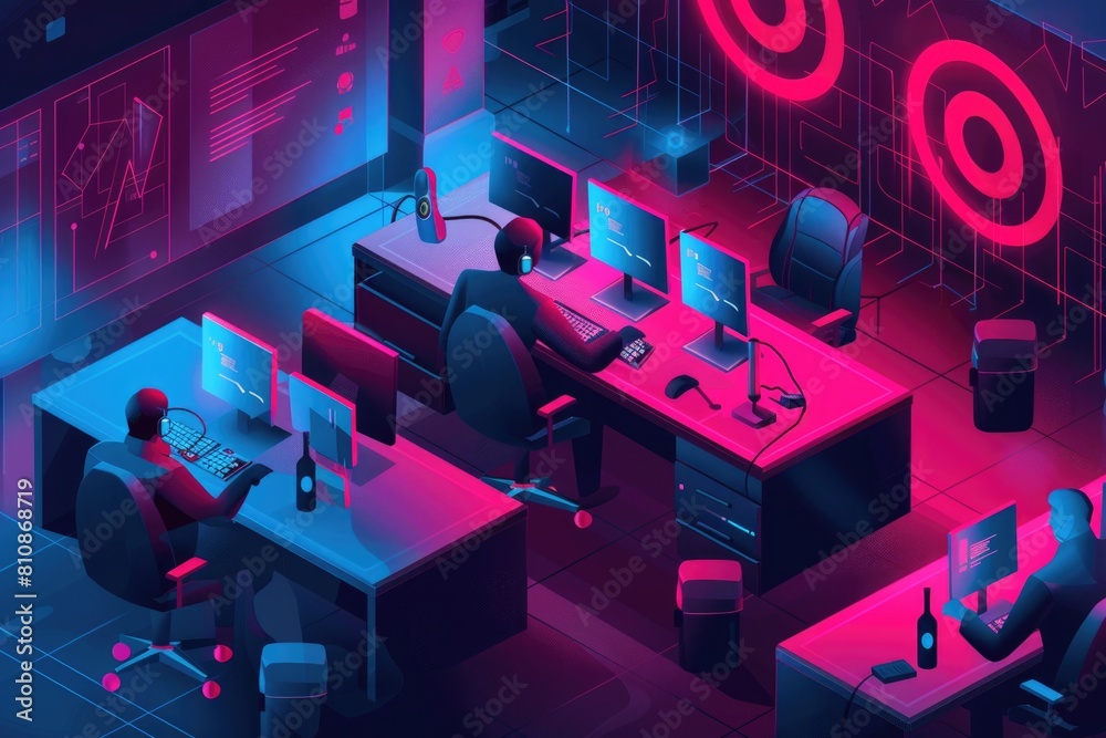 Aufkleber a man sitting at a desk in front of a computer. ideal for illustrating office work