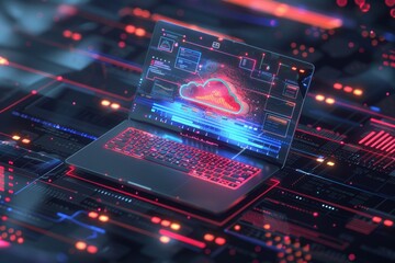 Fototapeta premium A laptop computer placed on a circuit board. Ideal for technology and electronics concepts