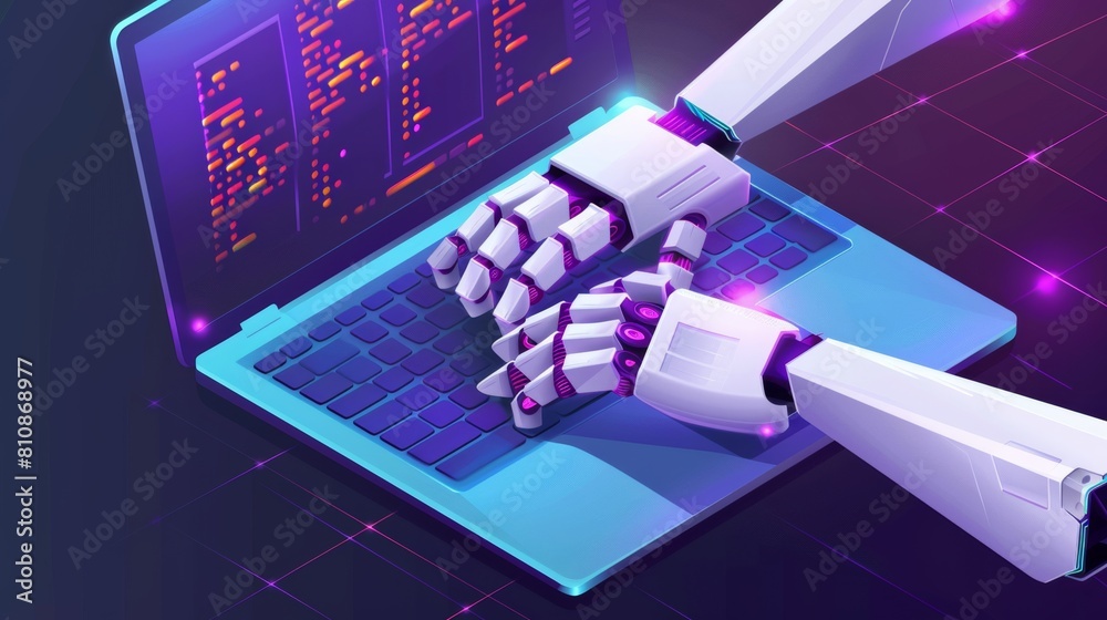 Poster ai chatbot typing message in support chat window. digital assistant with ai for online communication