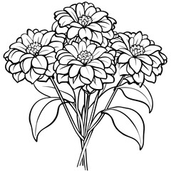 Zinnia Flower outline illustration coloring book page design, Zinnia Flower black and white line art drawing coloring book pages for children and adults