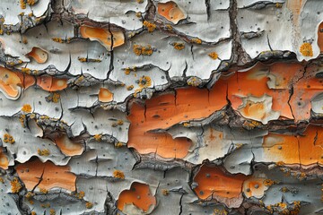 A captivating image highlighting the contrasts between the grey and orange textured tree bark