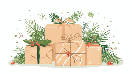 Christmas present design. Winter holiday gift box dec - obrazy, fototapety, plakaty