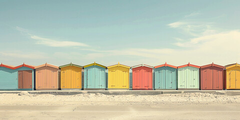 Naklejka premium A row of colorful beach huts