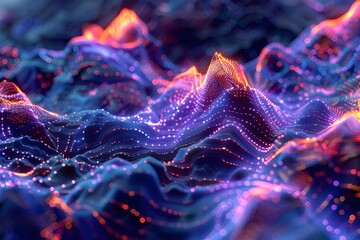 Intricate Interconnected Digital Landscape with Glowing Energy Nodes and Neon Color Scheme