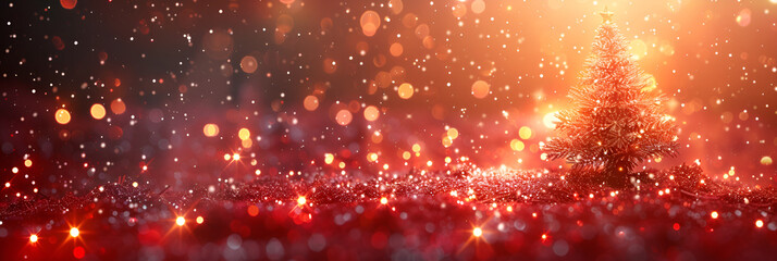 Christmas tree with sparkling bokeh on a background of lights