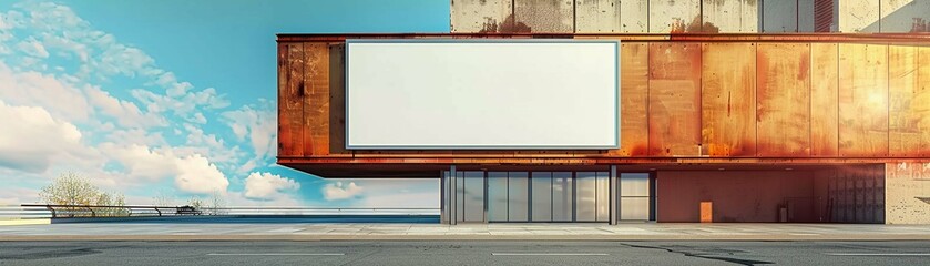 Daylight highlights the clean lines of an empty billboard mockup set against the facade of a contemporary urban building