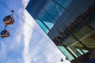 The London cable car and City Hall in east London