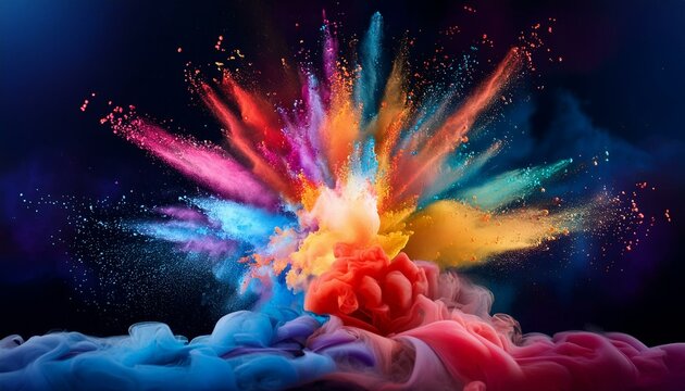 capturing vibrant particles bursting outward from a central point, radiating dynamic energy and movement, with a textured space in the center,background