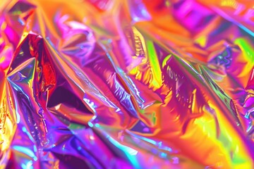 A colorful piece of shiny plastic with a rainbow pattern. The colors are bright and vibrant, creating a sense of energy and excitement
