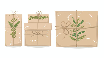 Craft present box in brown paper. Holiday gift 