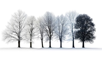 Fototapeta premium A row of trees with one tree in the middle that is black and white