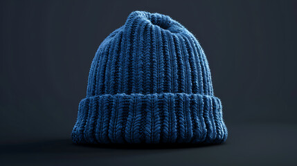 Mockup of a blue knitted beanie hat