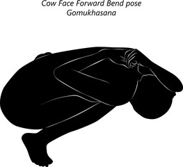 Silhouette of young woman practicing Gomukhasana yoga pose.Cow Face Forward Bend pose. Intermediate Difficulty. Isolated vector illustration