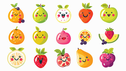 Cute fruits. Emoji fruit. Isolated flat vector illustration