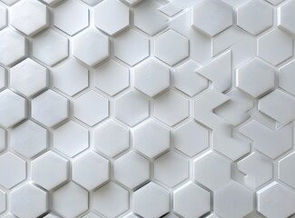 Fototapeta premium 3d render of white abstract background with hexagon pattern, seamless texture wallpaper, wall paper, pattern for interior design decoration in modern style, white and grey color, 8k resolution, high