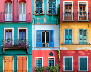 Obraz premium collage facade of balconies of different colors