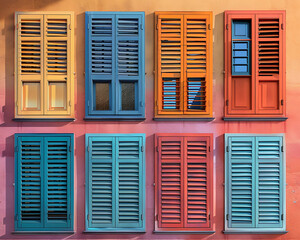 facade collage with shutters of different colors