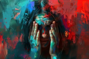 grieving woman covering face with hands overwhelmed by despair and hopelessness digital painting