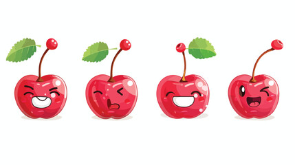 Cute smiling red cherries. Set of Emoji cherry. Smile