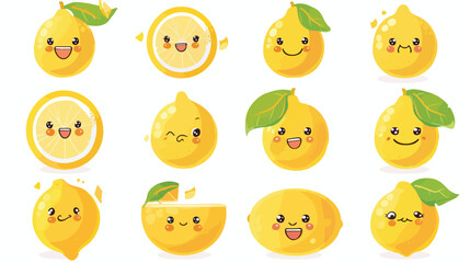 Cute smiling yellow lemons. Set of Emoji lemon. Smile