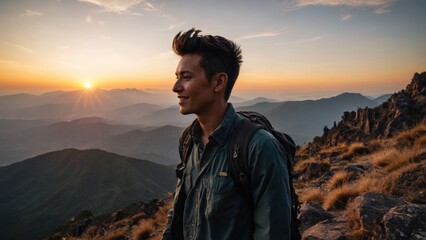 A smiling man on top of a mountain