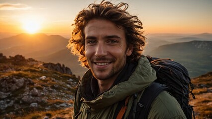 A smiling man on top of a mountain