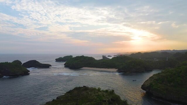 Aerial view of Kasap beach in pacitan, East Java, Indonesia. It&rsquo;s called &ldquo;The Raja Ampat&rdquo; of Pacitan