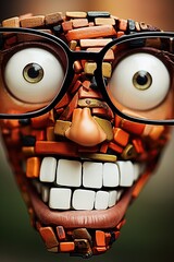 Doodle art design of a funny face with glasses. Ai Generative