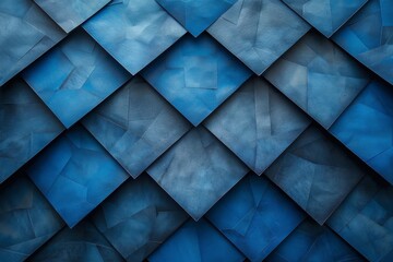 Obraz premium Vivid blue textured triangles are arranged in an abstract grid pattern with deep shadows