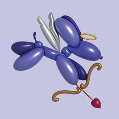 3D Balloon Dog Vector Illustration Cupid