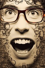 Doodle art design of a funny face with glasses. Ai Generative