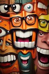Doodle art design of a funny faces with glasses. Ai Generative
