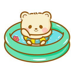 Handdrawn illustration Cute kawaii yellow teddy bear summertime beach summer travel vacation clipart greeting card party invitation