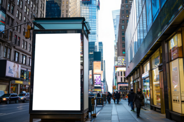 Blank mock up of vertical street poster billboard on city background