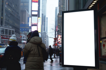 Blank mock up of vertical street poster billboard on city background