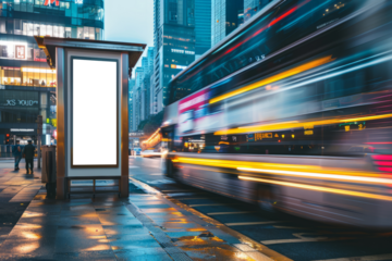 Blank mock up of vertical street poster billboard on city background