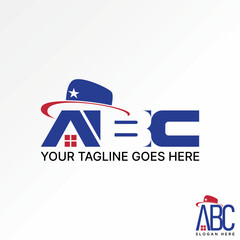 Logo design graphic concept creative vector premium stock letter initial ABC sans serif font with cowboy hat roof house. Related monogram beauty brand